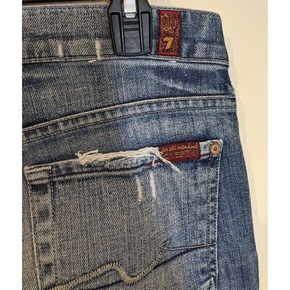 7 for All Mankind Womens Crop Straight Leg  Distressed Blue Denim Jean 29 - Picture 9 of 12
